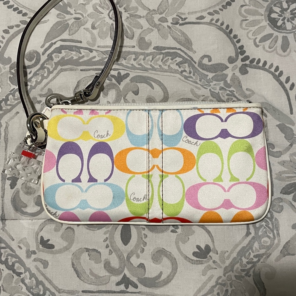 Coach Signature Multi C Zip Wristlet Rainbow Perfume Bottle Charm